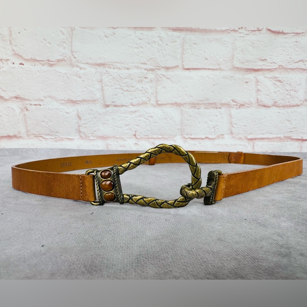 Chicos Adjustable Skinny Brown Leather Clip Belt M/L